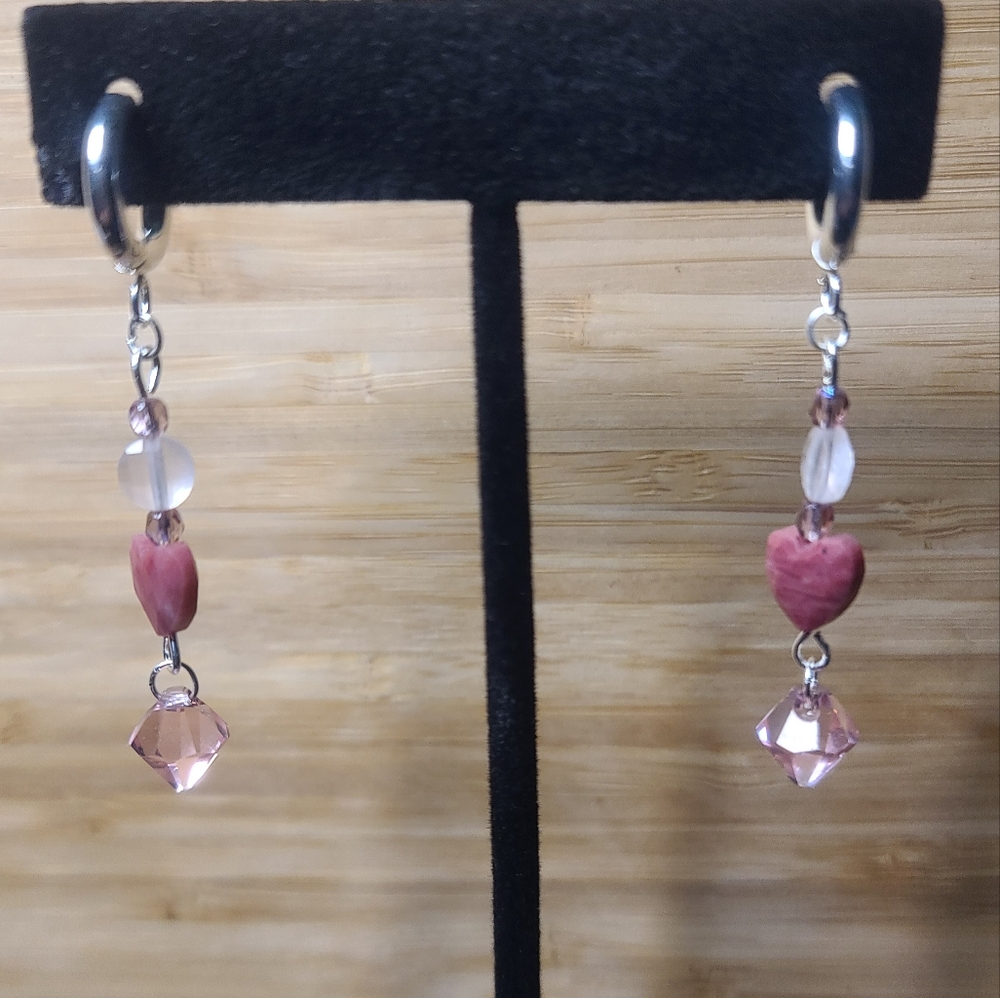 Pink Swarovski Crystal Dangle Earrings Handmade